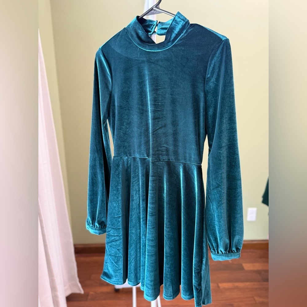 Lulu's Deep Teal Velvet Dress